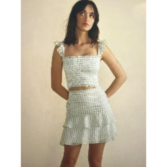 NWT MINKPINK SUMMER BLOWOUT OXLEY WHITE_SAGE CHECKED MINI SKIRT MEDIUM MSRP $89 - Picture 1 of 5